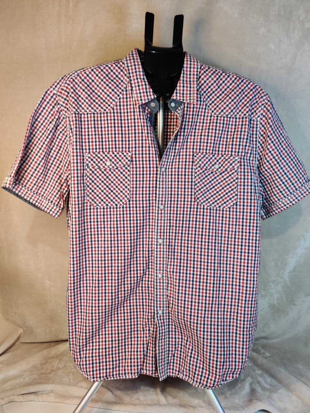 Vintage Thread & Cloth Men's Plaid Shirt Size 2XL Pearl Snaps Western All Cotton
